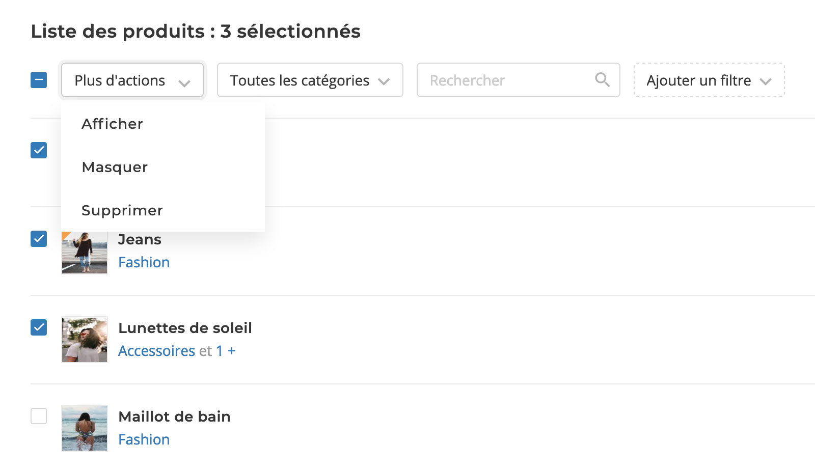 Listing avec sélection