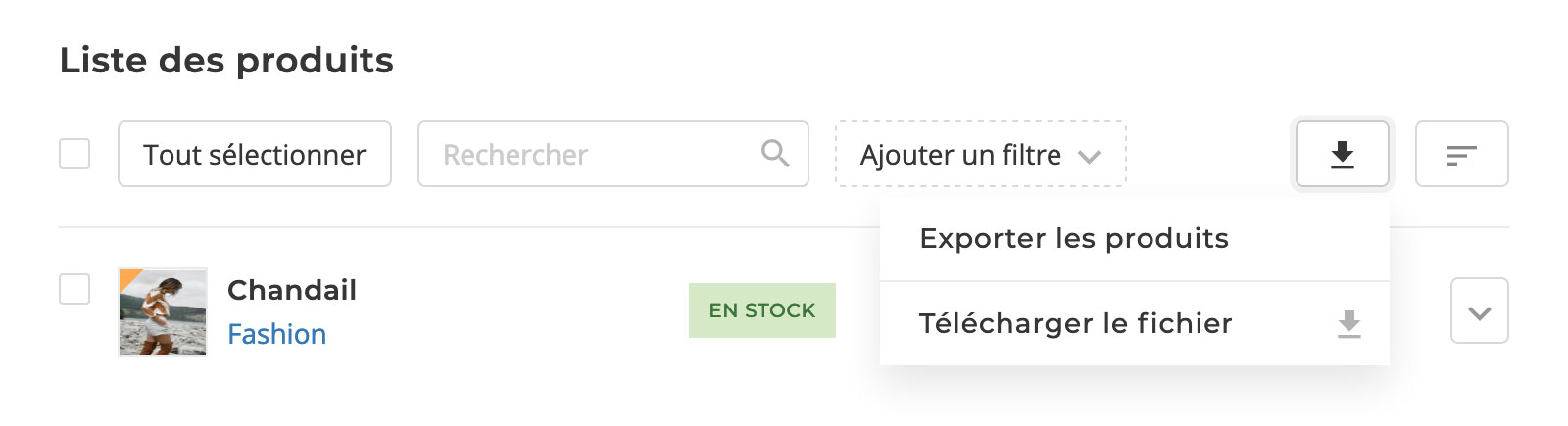 Listing avec export de données